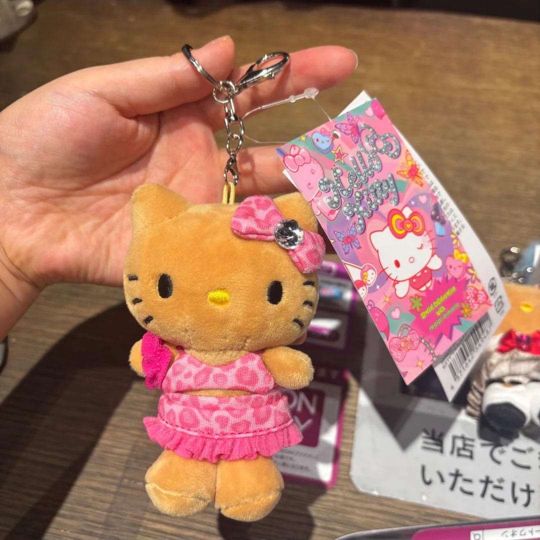 【大阪限定】Hello Kitty 黑皮粉豹纹Kitty钥匙扣玩偶