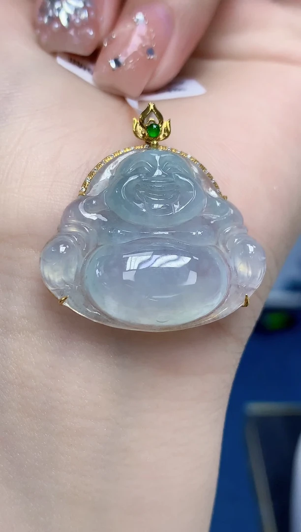 颈饰18K金镶嵌翡翠天然缅甸翡翠A货翡翠百元以上9元证书费自理