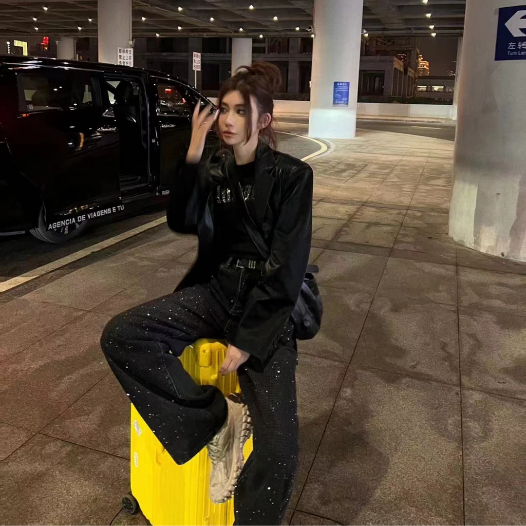 婉君【黑胶默片】休闲显瘦气质韩版皮外套LWJ24A1C010