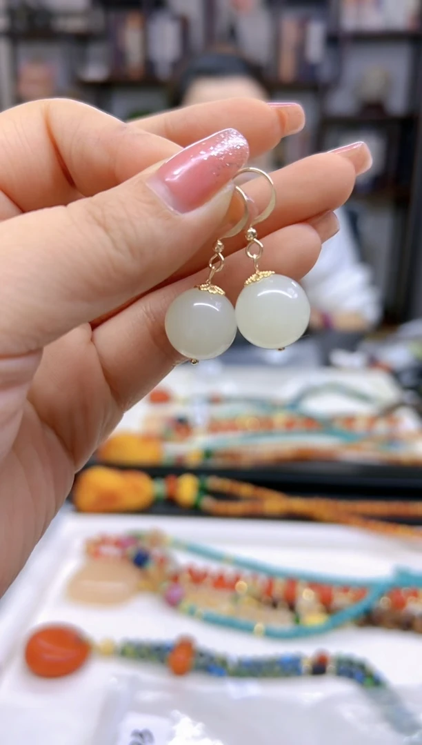 【闪购商品】和田玉（白玉）耳饰14K金镶嵌E673