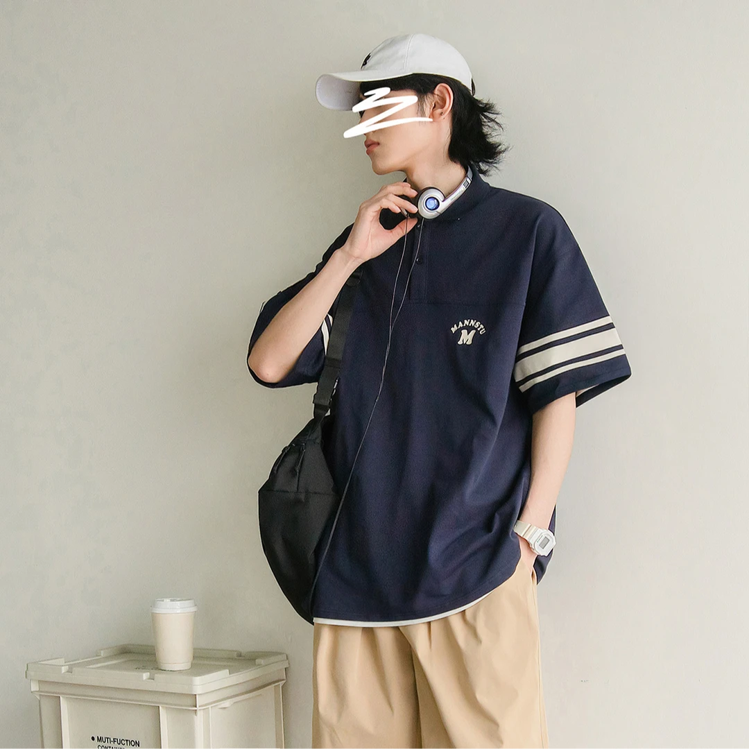 苏打汽水工作室夏季新款翻领POLO衫男女同款休闲撞色拼接短袖T恤