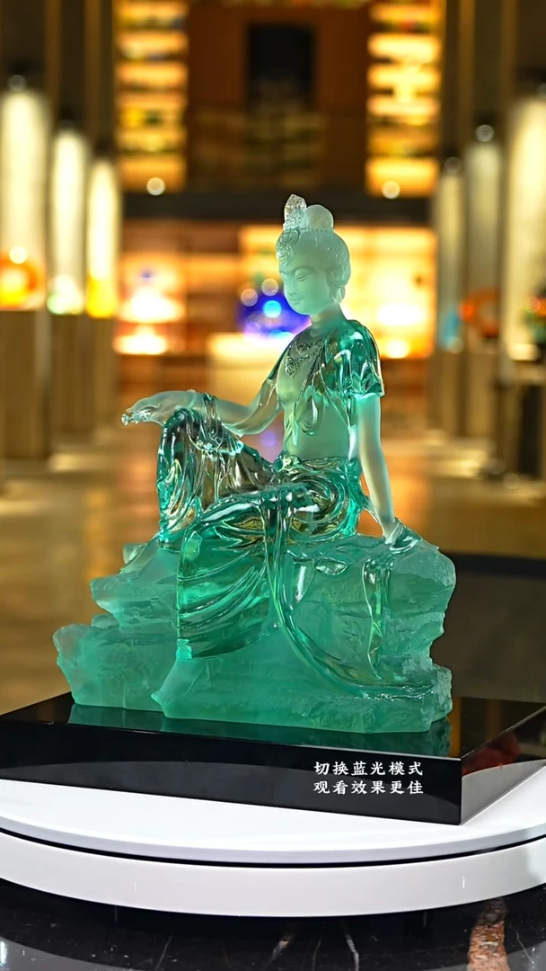 琉璃摆件0601085-101水月观音+黑色大底座