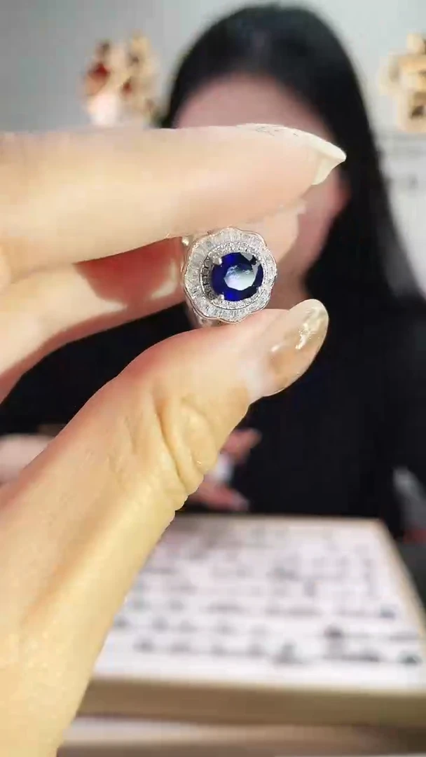 戒指蓝宝石银S925镶嵌戒指
