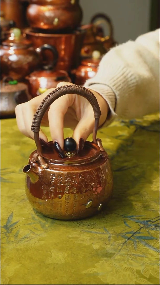 纯紫铜平肩心经泡茶壶