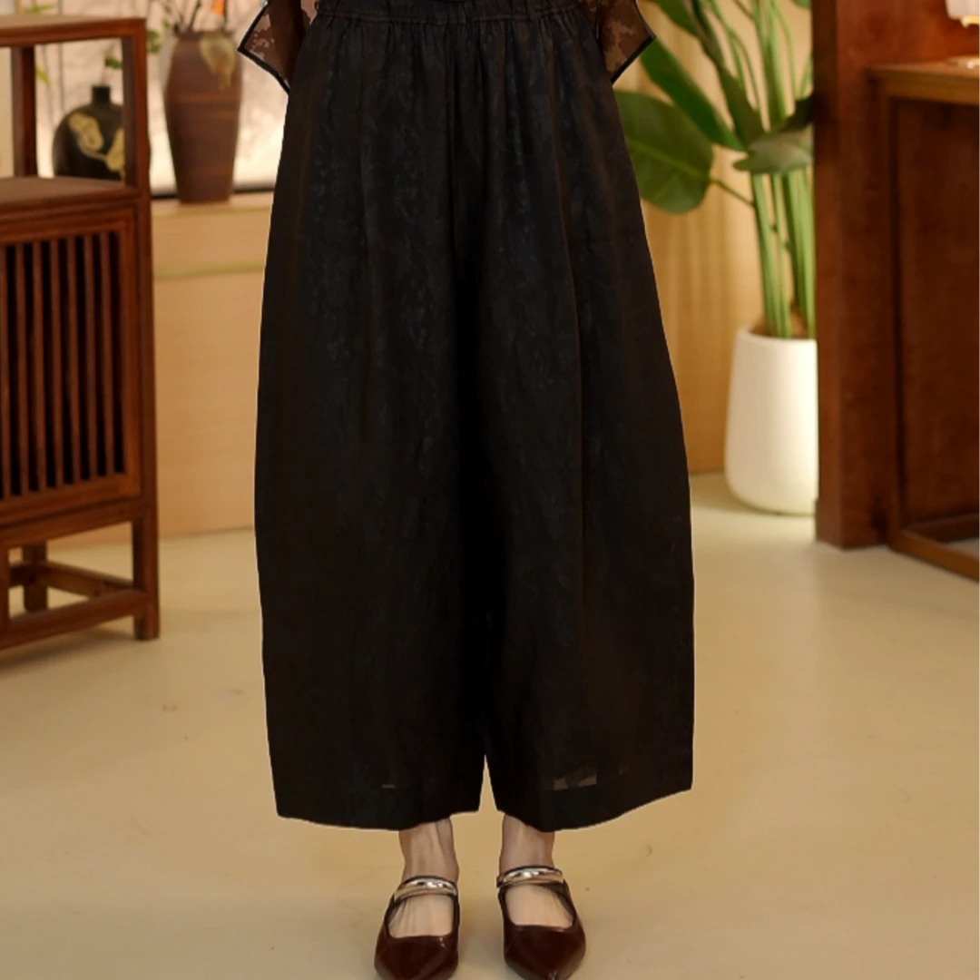新中式国风 1117268 四经绞罗 重磅老料  黑色奶奶裤 M 87