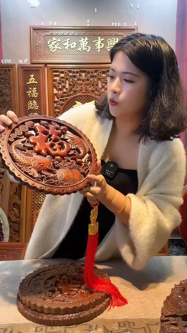 香樟木木雕款香樟木27双鱼福微瑕挂件