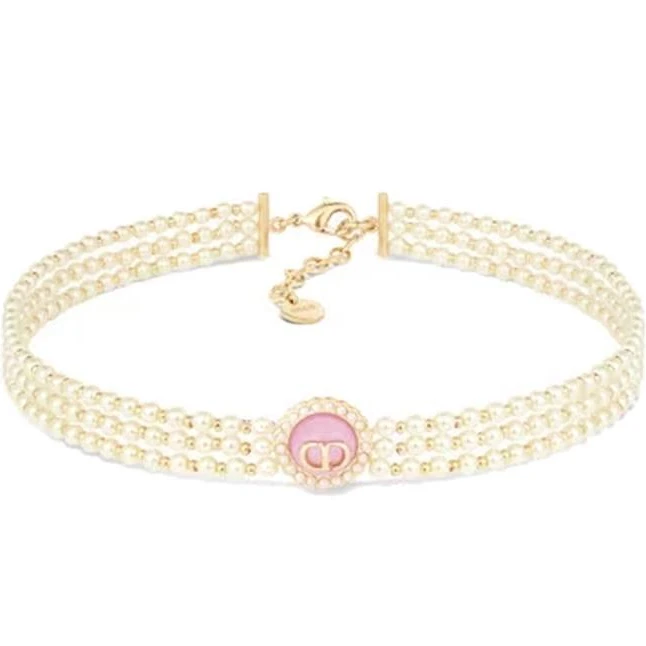 未使用 DIOR/迪奥 【念念活动】CD珠饰短项链 树脂 粉色