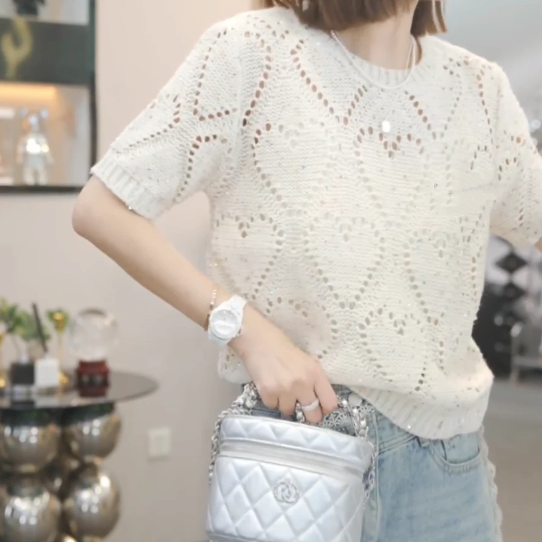 爱心镂空毛针织衫2025春夏新款设计感时尚气质套头短袖毛衣上衣