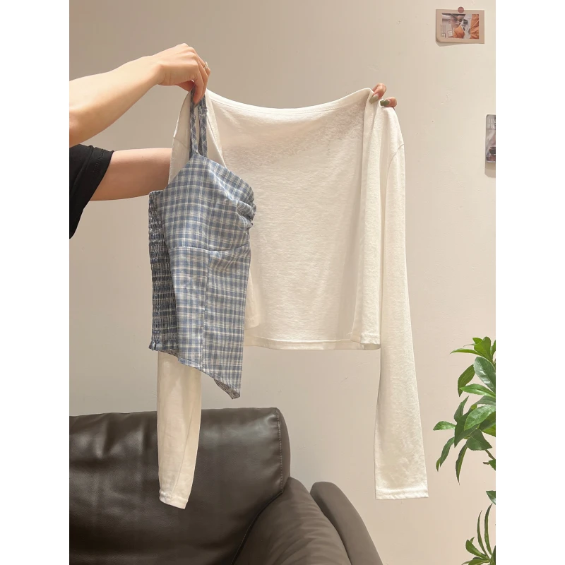 白色薄款长袖开衫女外穿高级感两件套上衣夏季新款修身显瘦