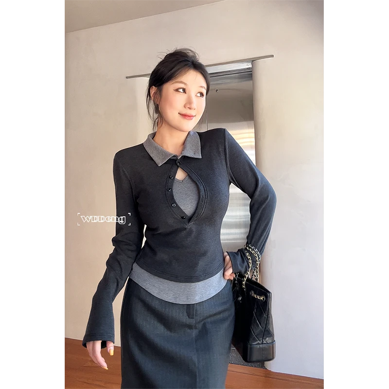 【现货款】王等等【智系穿搭】早春设计感撞色百搭针织上衣U224D21174