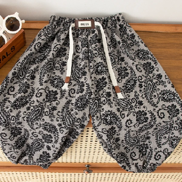 夏季冰丝麻灯笼裤潮款宽松凉爽碎花透气薄款男女宝宝儿童服装男童