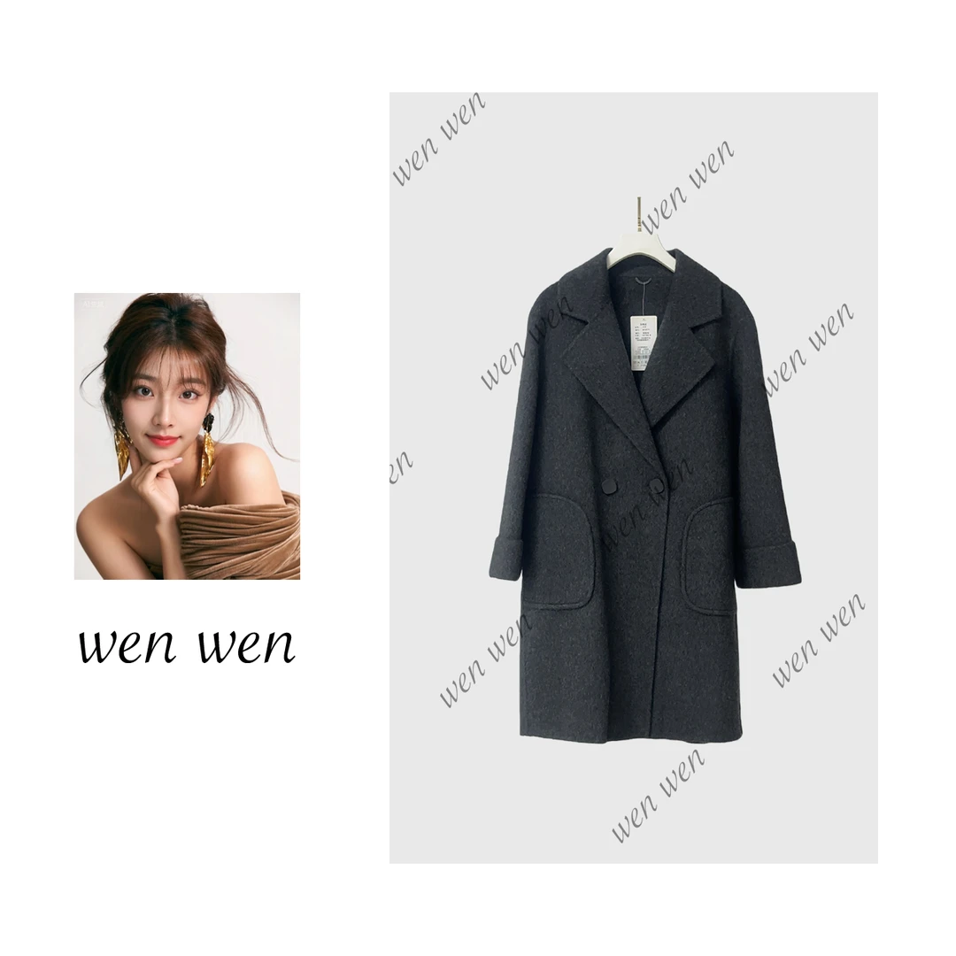 【文WENWEN】复古高级感立领毛呢外套冬新款系带收腰棕色大衣 5826