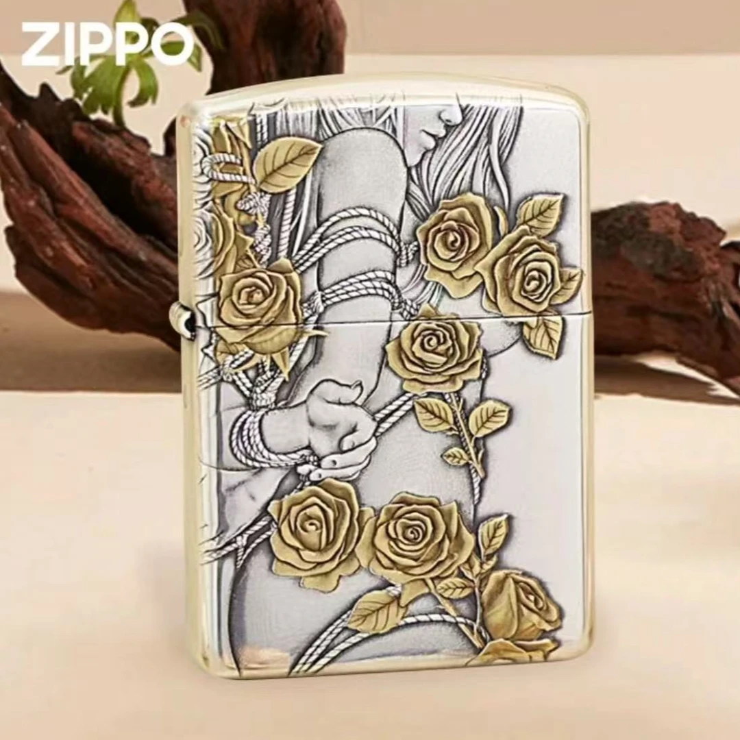 zippo打火机【玫瑰女郎】镀银鎏金3D浮雕盔甲机 男士个性 DYX1