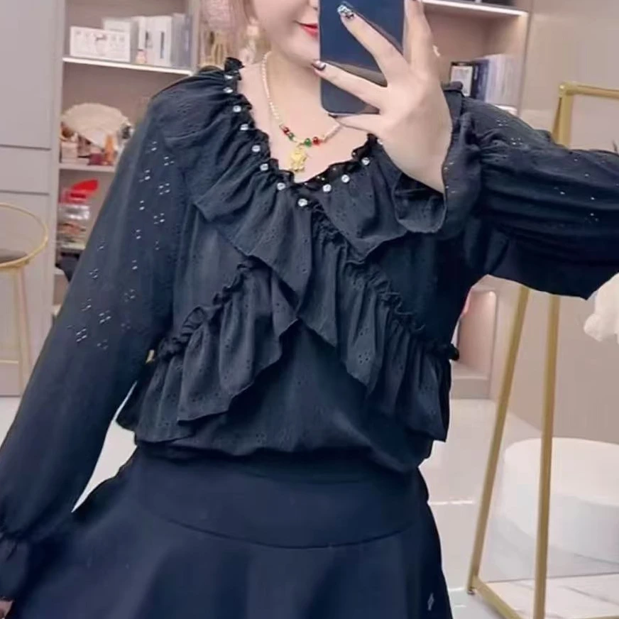 婷婷家法式荷叶一字肩女2025年春季新款长袖独特别致小个子上衣