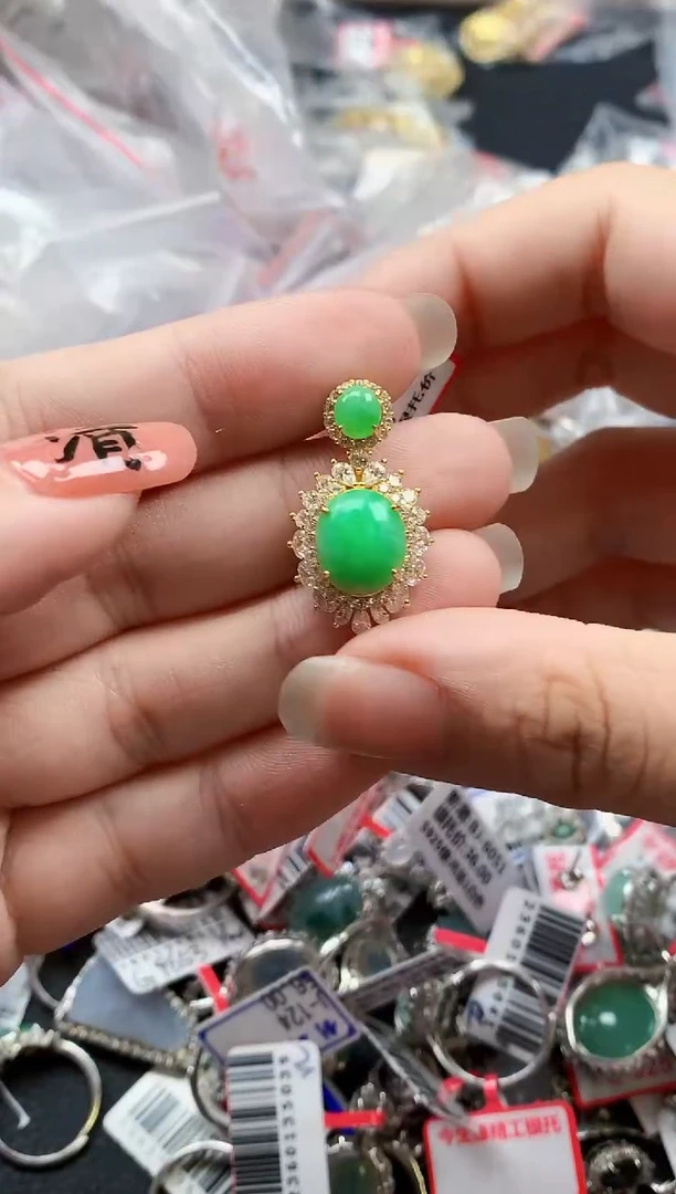 银S925镶嵌戒指翡翠天然A货缅甸翡翠