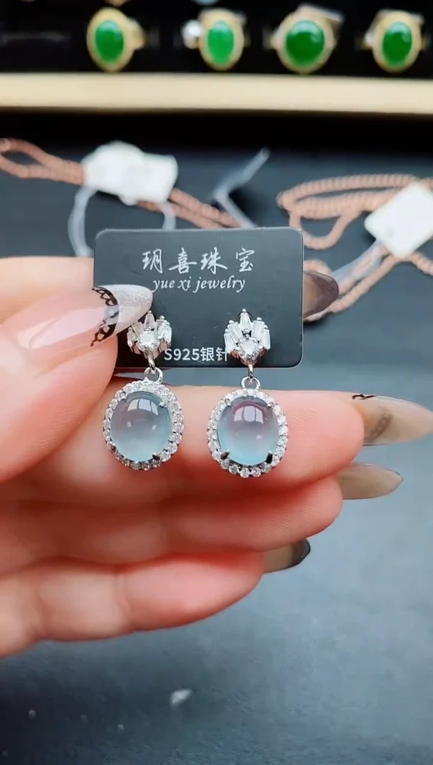 翡翠银S925镶嵌耳饰58500