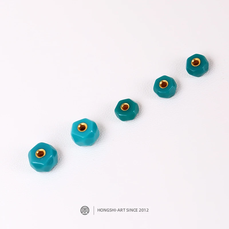 「宏石艺术」出品绿松石无相单珠黄孔道文玩配饰地狱色