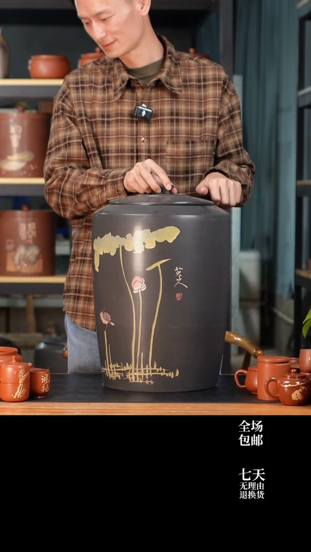 云水山涧建水紫陶微瑕刻填23l水缸 031