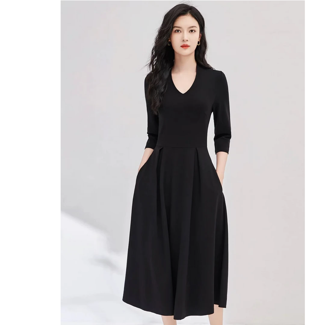 【钟意】H072黑色连衣裙QX0201