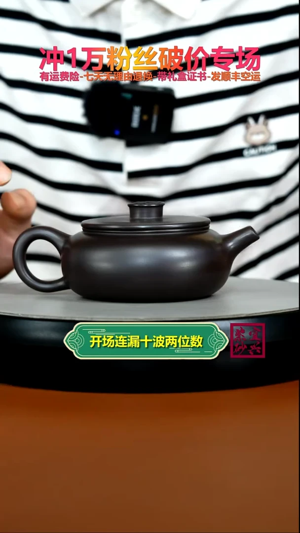 茶壶紫砂陈景明赤龙血砂松鹤延年扁韵260CC
