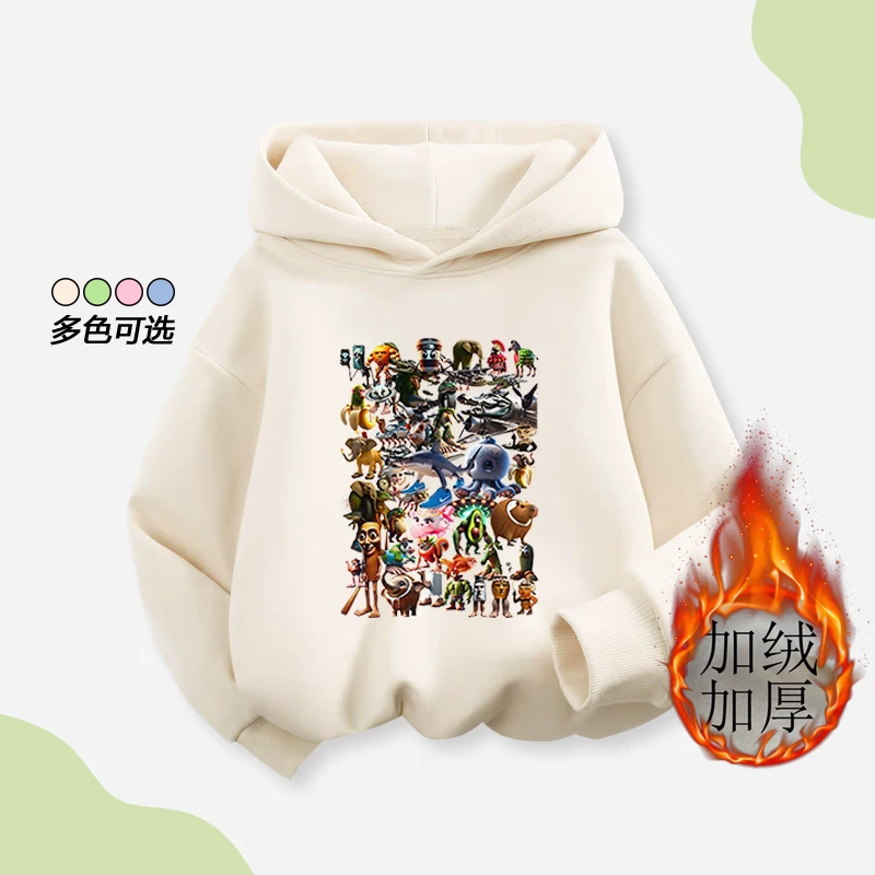 国外ai山海经儿童连帽卫衣抽象木棍人跑鞋鲨鱼加绒加厚男童上衣服