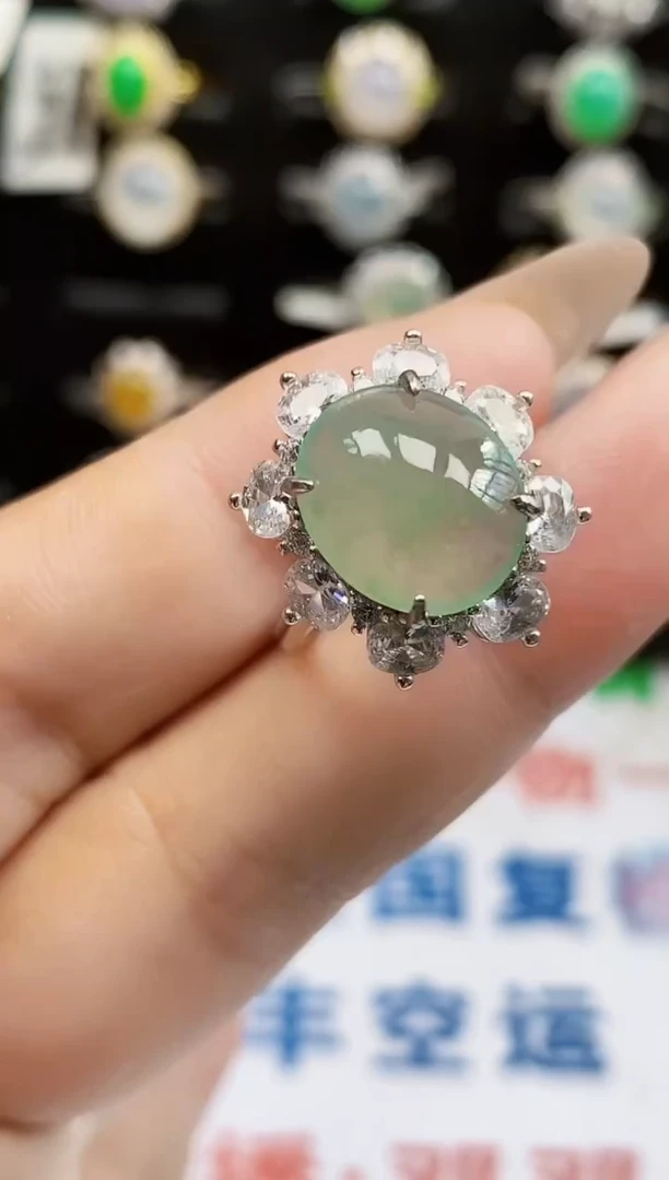 银S925镶嵌戒指翡翠0163