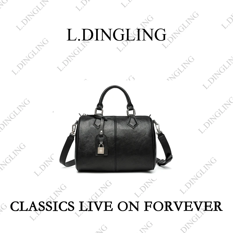 【L.DINGLING】复古植鞣大容量枕头包CK251017A黑色