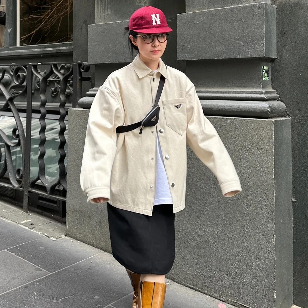 未使用 Prada/普拉达 纯色单排扣徽标Logo宽松长袖衬衫