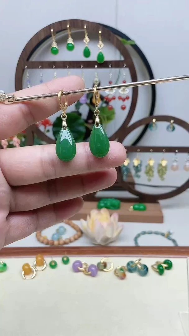 和田玉14K金镶嵌耳饰140号