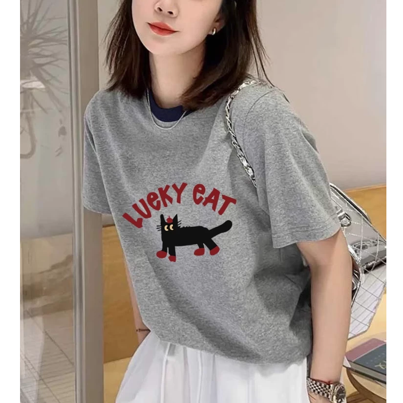 小众领口拼色设计感正肩纯棉短袖t恤女时尚t恤女款2025新款爆款