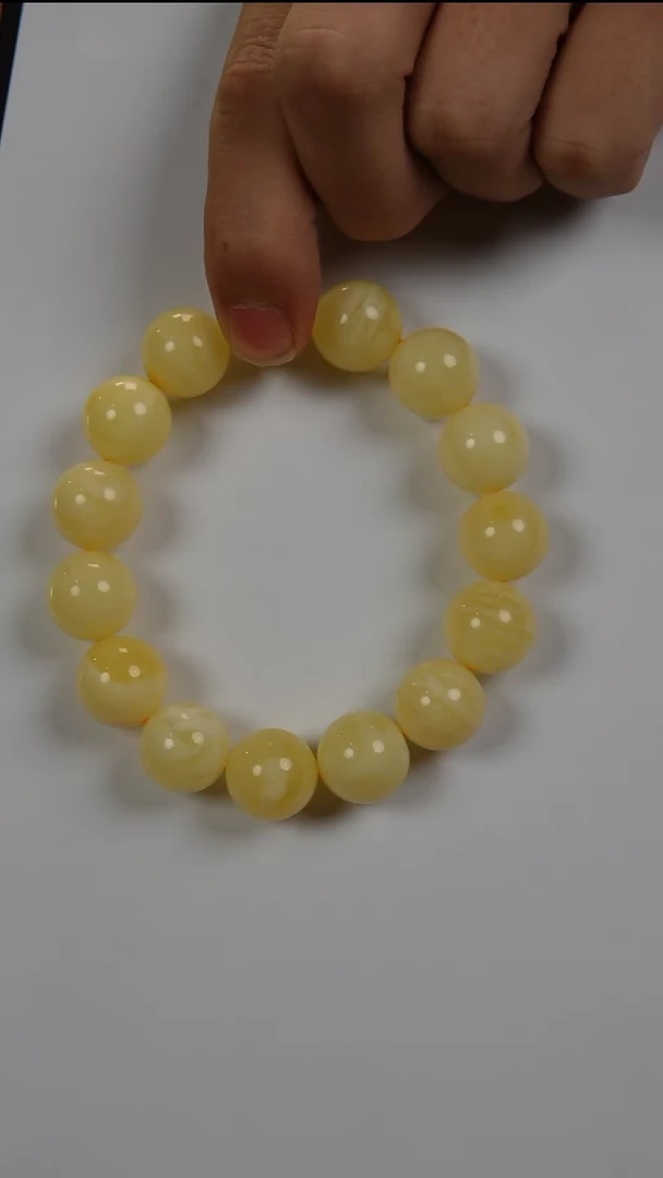 手串琥珀未镶嵌14mm天然俄料金绞白蜜蜡圆珠手串