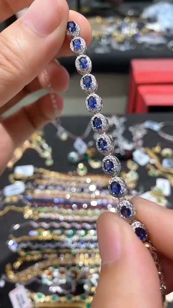 蓝宝石手链银S925镶嵌手链