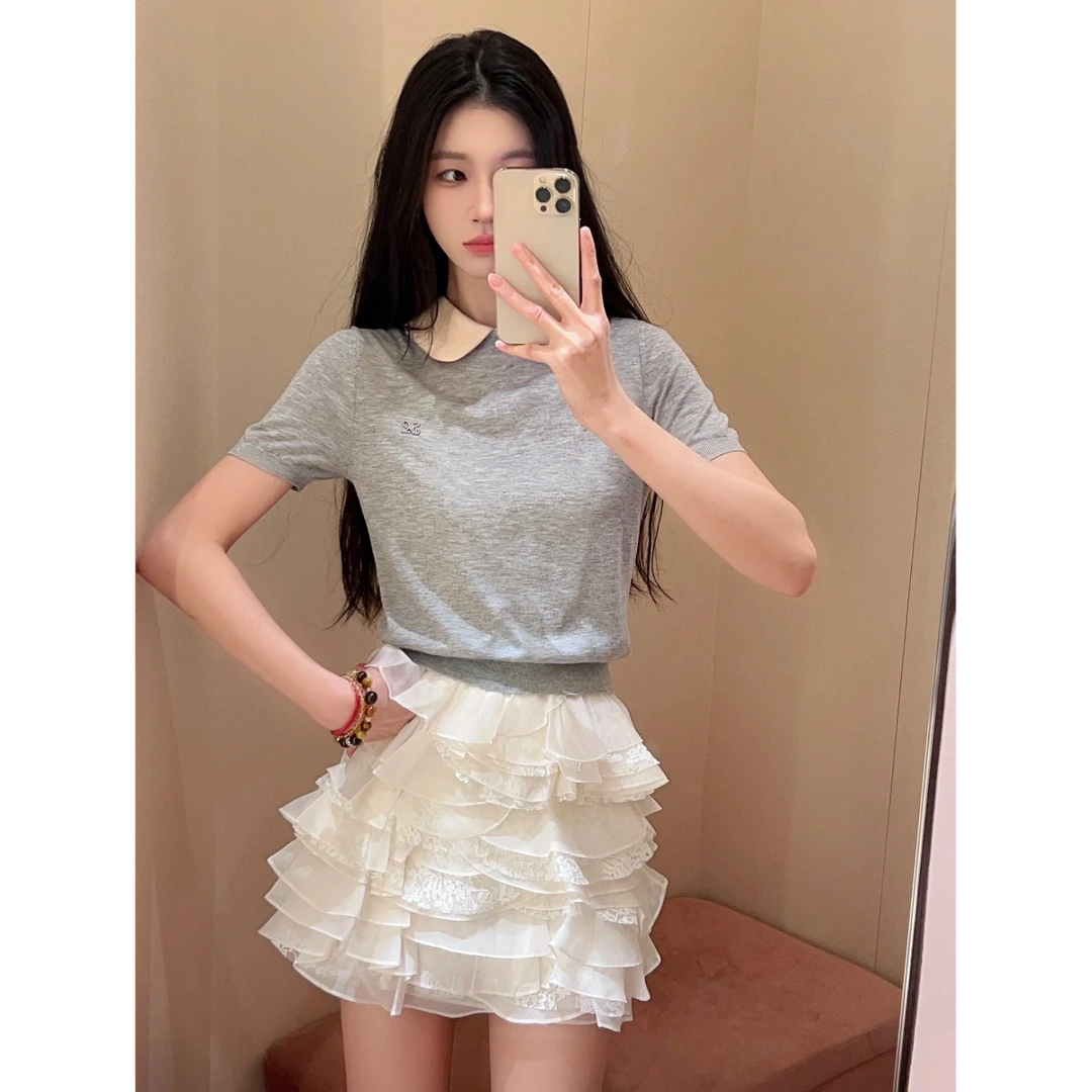 高知穿搭miu系上衣2025早秋新款甜美减龄彼得潘领学院百搭针织衫