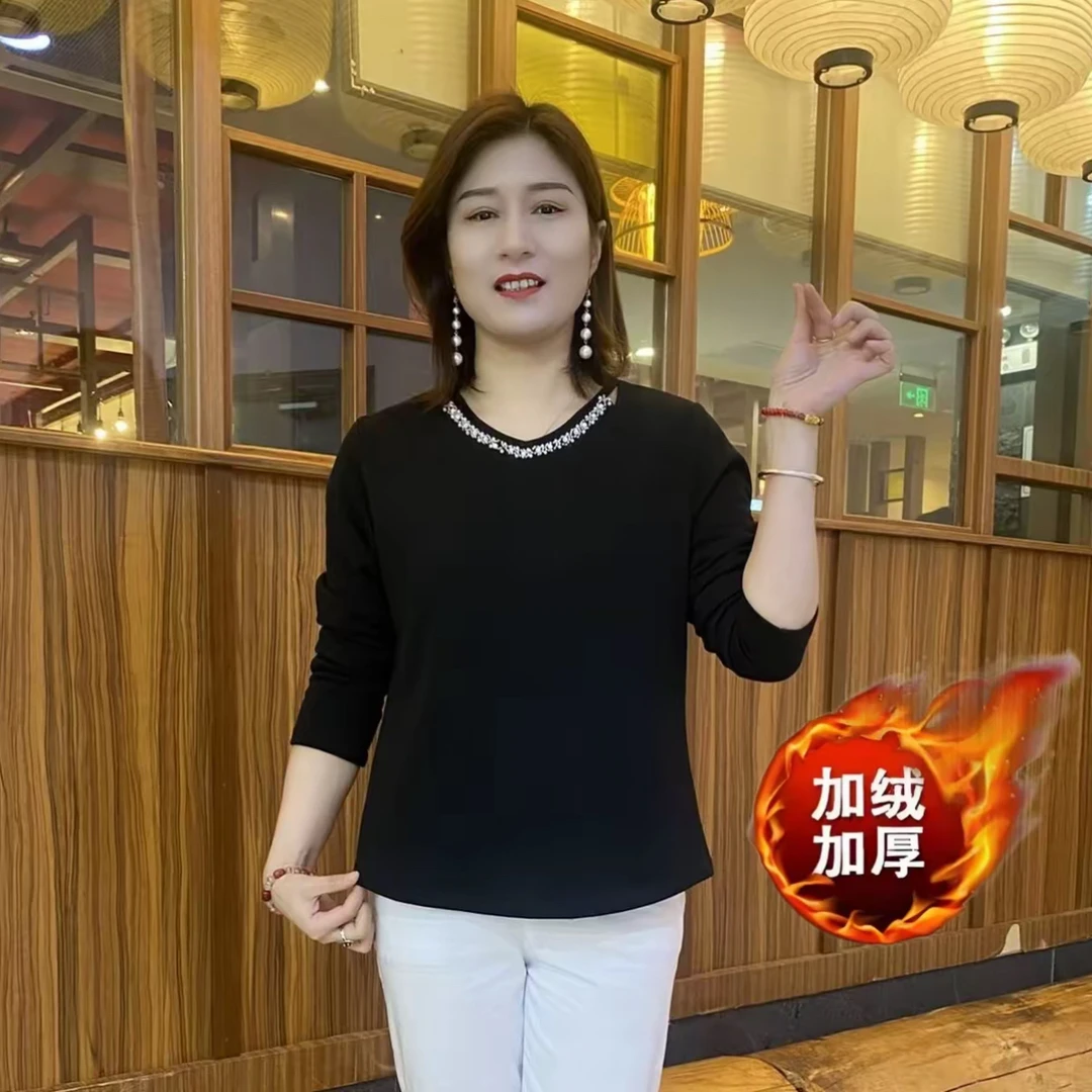 保暖圆领显瘦时尚卫衣韩版钉珠宽松型百搭洋气大版上衣