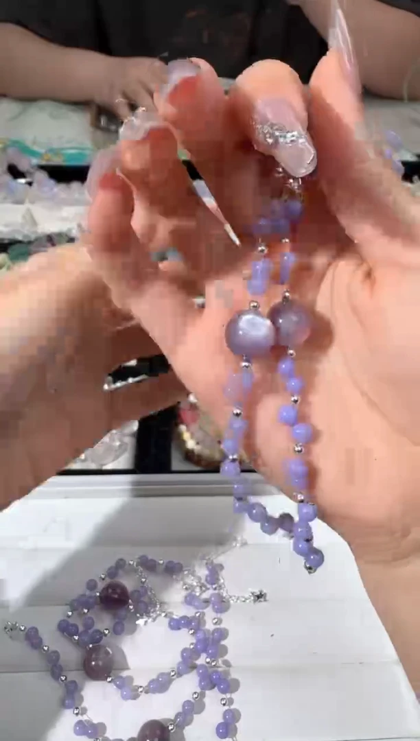 水晶手链合金C006紫玉晶紫锂云母顶珠款