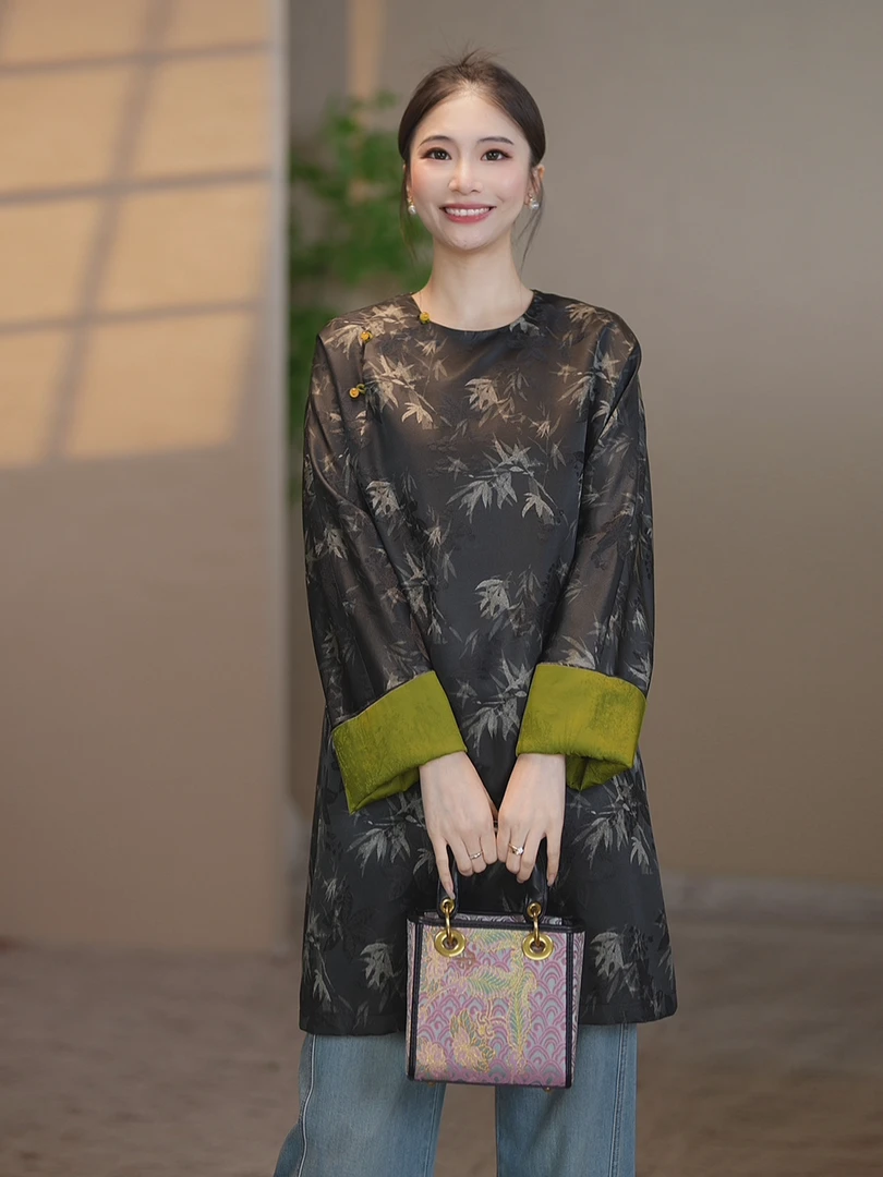 雅姿锦【季末清货 墨竹】新中式温柔风休闲气质时尚重磅长裙6526950