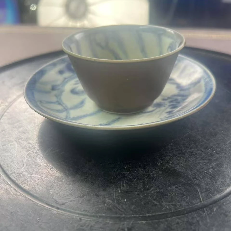 清 康熙 酱釉内绘青花杯碟古陶瓷w-1.30