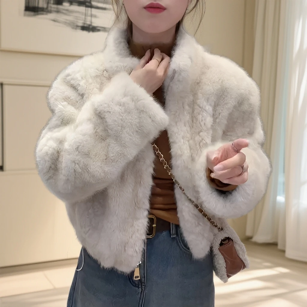 韩系时尚立领毛毛短款外套女2025冬季新款小个子休闲百搭保暖上衣