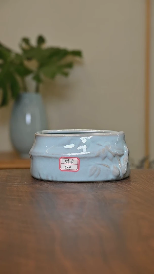 63#笔洗 天青 微瑕 朱家汝窑款