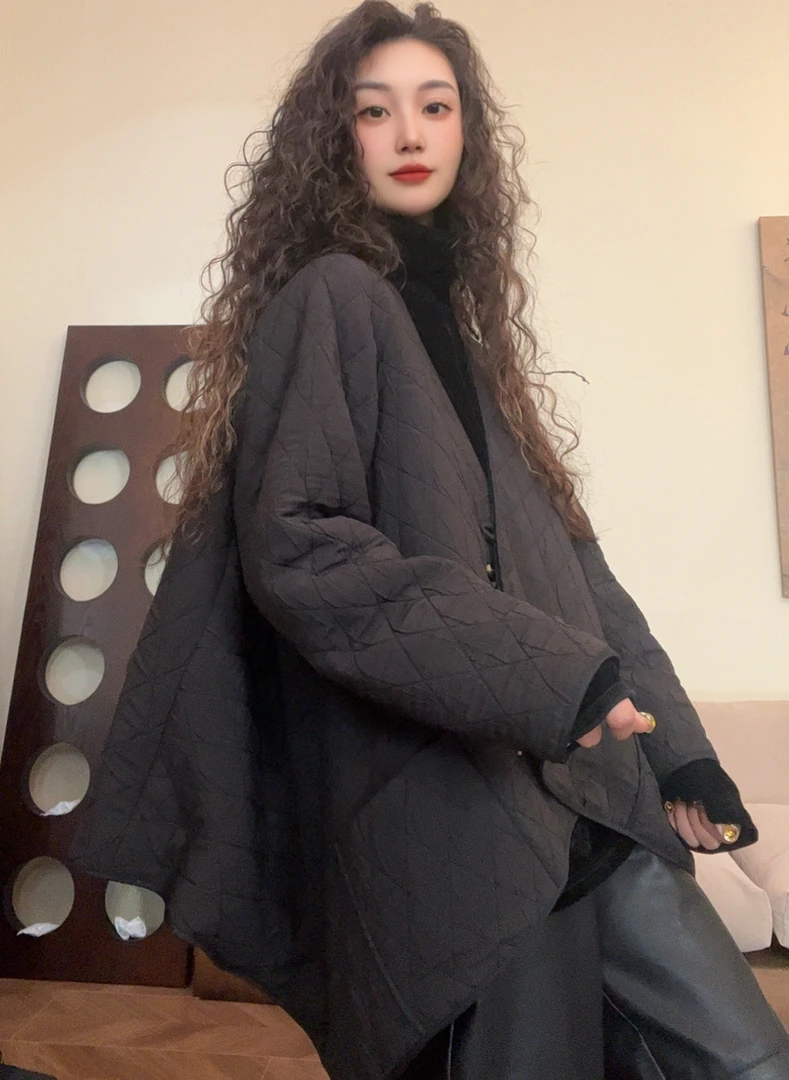 museguhui/木色古汇16868#不规则气质百搭简约纯色短款秋季薄棉服