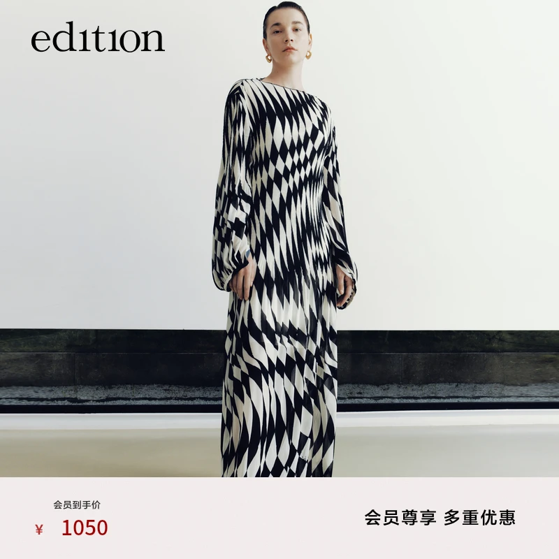 edition雅丹风女装连衣裙时尚复古宫廷风菱格压褶长裙#EBD3DRSK07