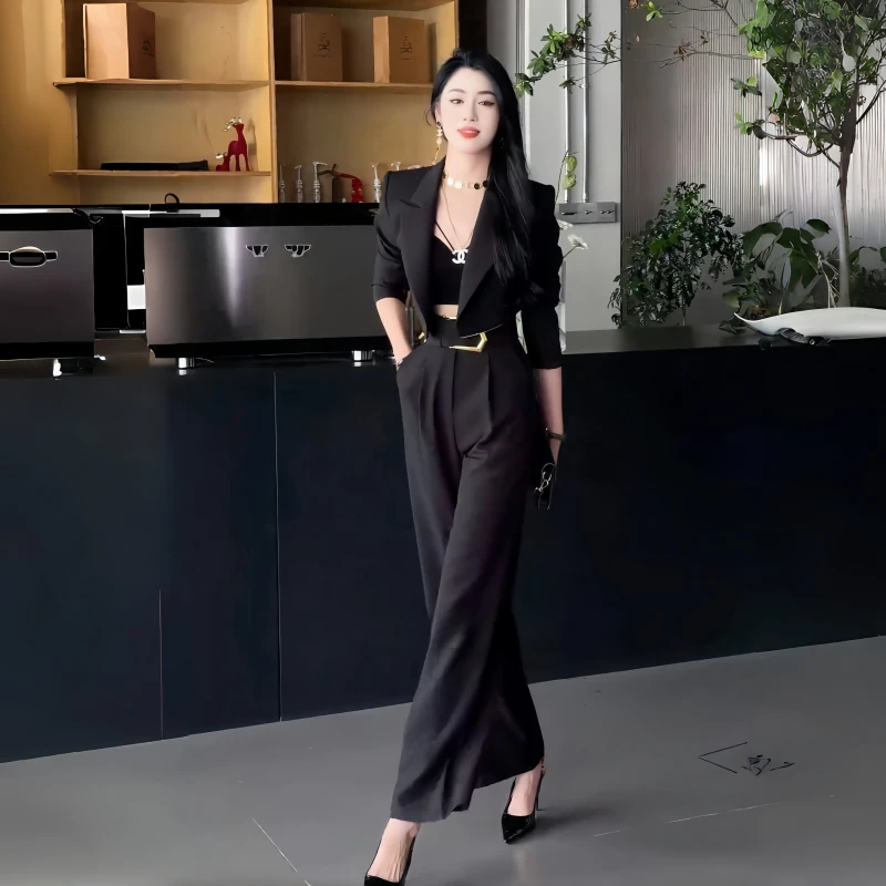 显瘦短款西装套装修身静奢风显瘦西装时尚套装洋气女神范两件套秋