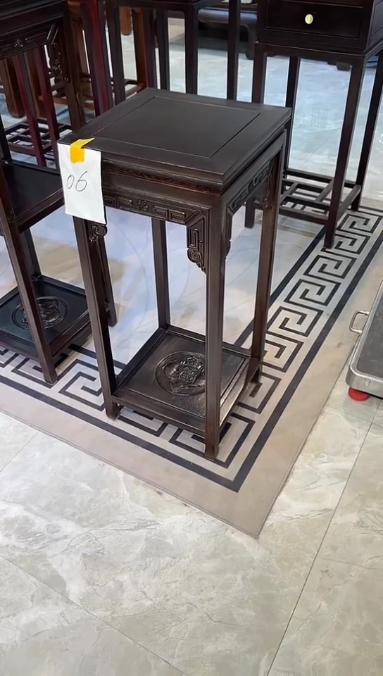 【闪购商品】黑酸枝木类成套家具黑檀色福字花架35*35*80