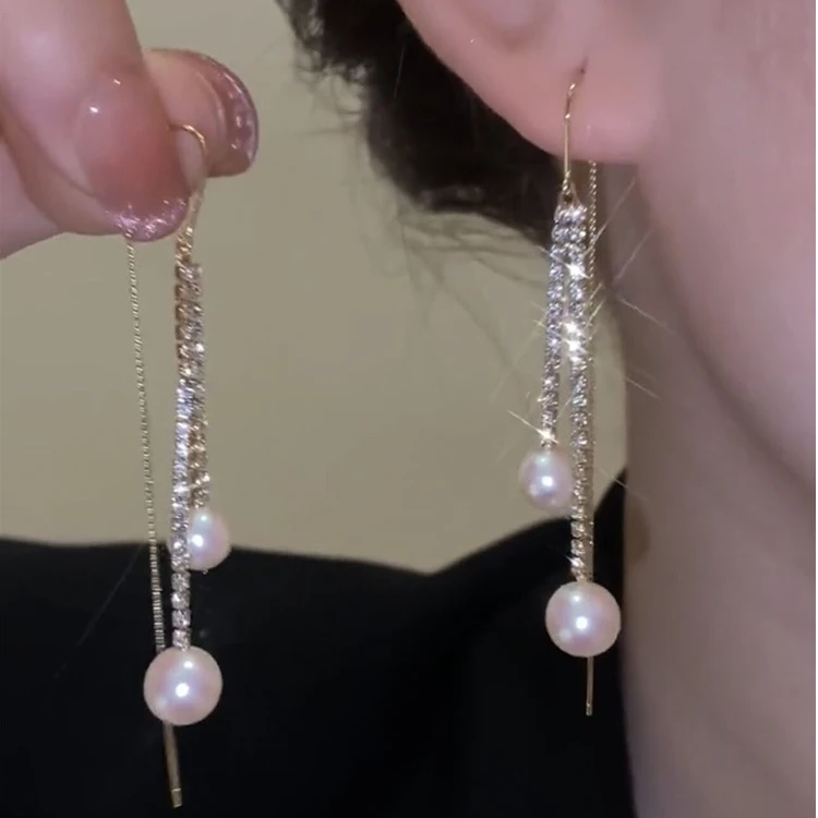 铜合金耳饰 耳环气质高档超仙流苏长款奢华优雅百搭简约气质耳线