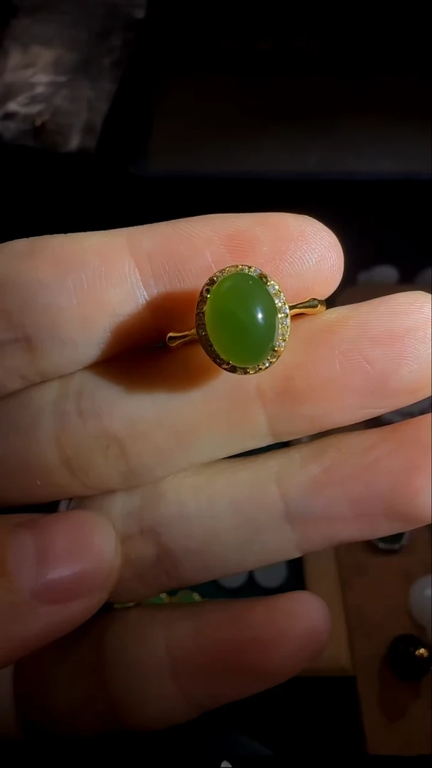 银S925镶嵌戒指和田玉和田玉碧玉戒指