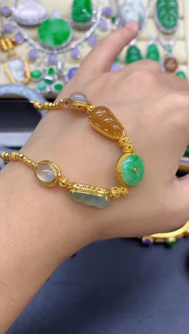 18K金镶嵌手链翡翠412-中国好珍宝