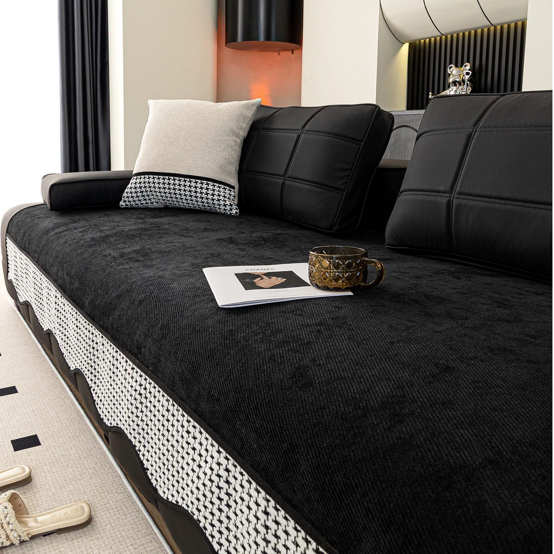 麦颜黑色沙发垫轻奢高级感四季通用2025新款异形皮沙发坐垫防滑
