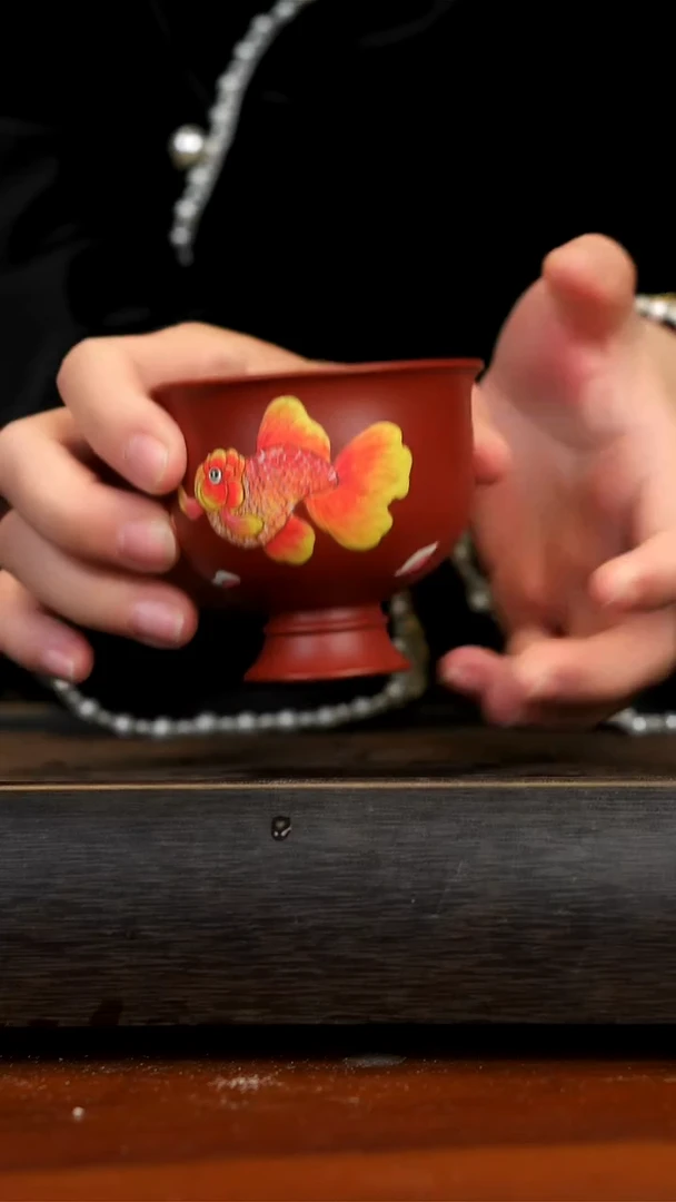 【闪购商品】紫砂茶壶念一紫砂   高足杯 年年有余