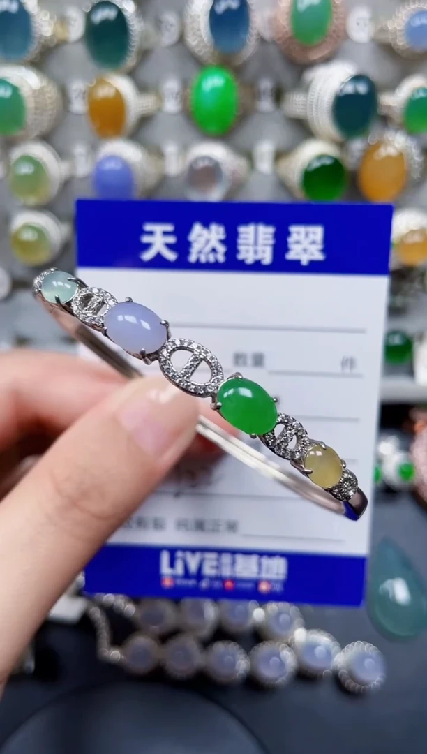 银S925镶嵌手镯翡翠222