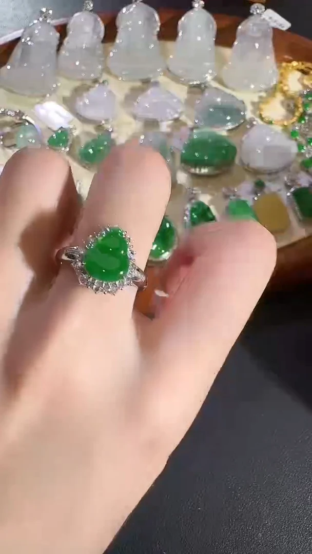 翡翠戒指18K金镶嵌【源头工厂】钻石镶嵌